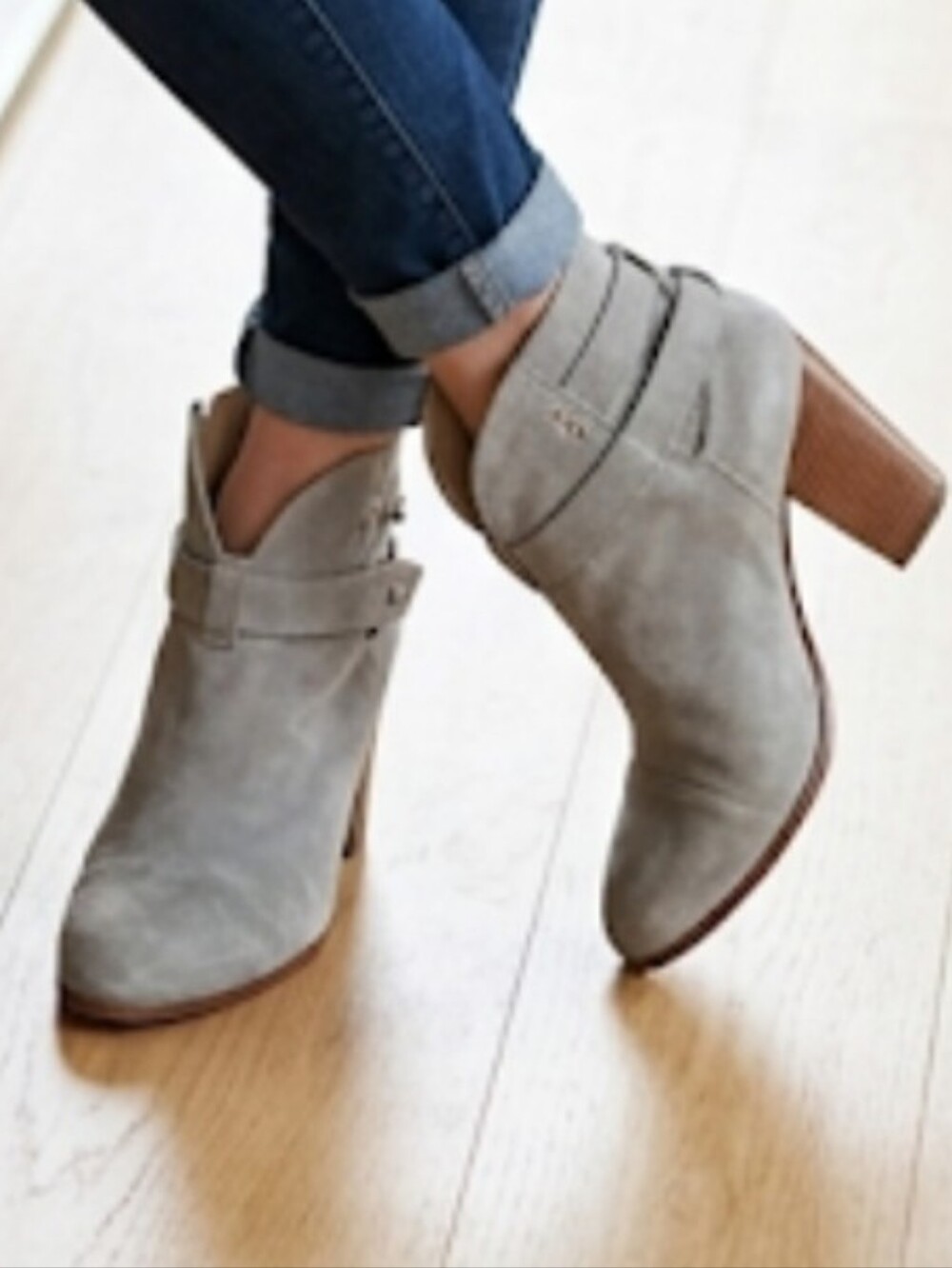Rag & Bone Harrow Grey Suede Block Heel Ankle Boots 39 US 9